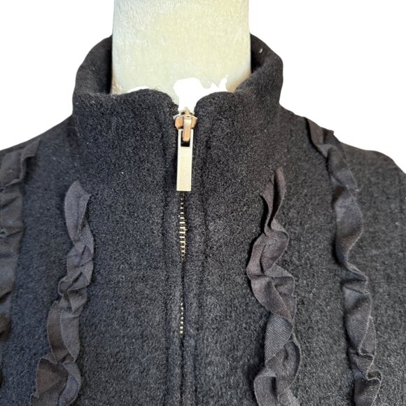 Coldwater Creek black sleeveless mock neck ruffle zip up wool sweater vest M - Picture 5 of 9